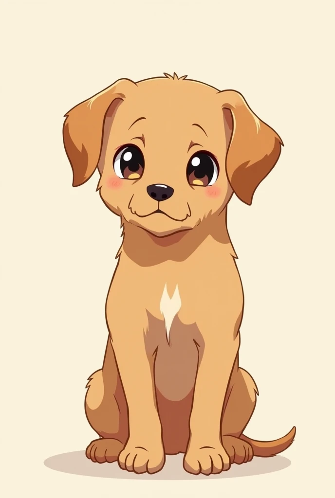 Anime cartoon of a brown labrador dog with super small ears and sad eyes