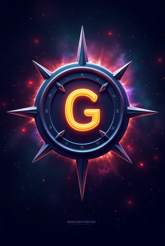 Create in full color with modern neon colors, the squadron, smooth and clean, without gradation of Masonry and a compass of points on it and in the center of both tools, the capital letter G resplendent in gold. All of the above with a sidereal background of galaxies and stars.