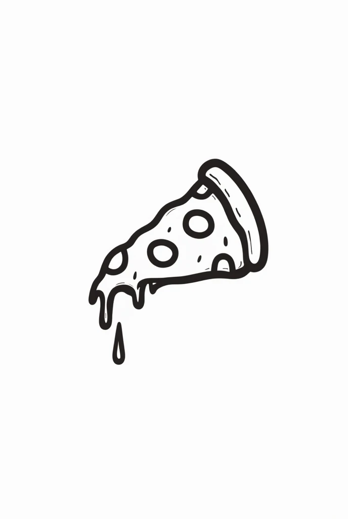 A bold, black-outlined slice pizza icon on a white background, cartoon style, Simple design, not colored , uncolored, bold black, bold black 