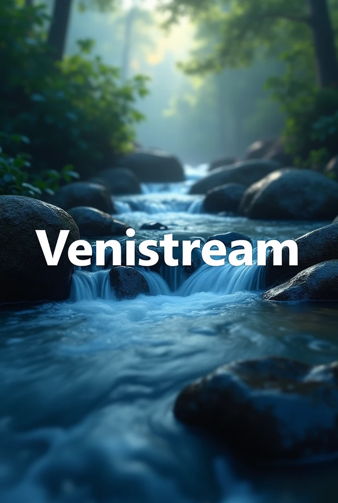 LOGO WITH STREAM CHANNEL BACKGROUND WITH NAME IN FRONT THAT SAYS VENISTREAM