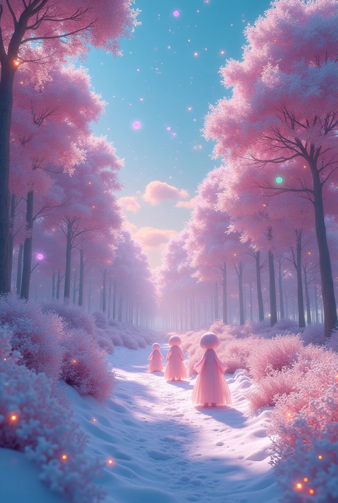 Spirited Away、Hayao Miyazaki、(Fluorescent Color:1.4)、(translucent:1.4)、(Retro filter:1.4)、(fantasy:1.4)、Candy world Disneyland Fantasy fluffy soft scenery forest snow avatar Pastel pink sky green blue glow Dreamy light Pastel soft glow Rainbow stars Diamond glitter Gemstone background Ultra realistic ultra high quality movie lighting Huge details Full HD Full light、
