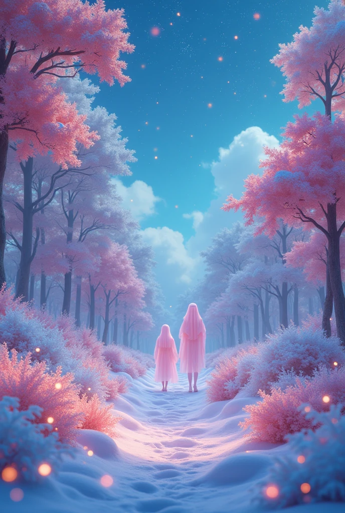 Spirited Away、Hayao Miyazaki、(Fluorescent Color:1.4)、(translucent:1.4)、(Retro filter:1.4)、(fantasy:1.4)、Candy world Disneyland Fantasy fluffy soft scenery forest snow avatar Pastel pink sky green blue glow Dreamy light Pastel soft glow Rainbow stars Diamond glitter Gemstone background Ultra realistic ultra high quality movie lighting Huge details Full HD Full light、