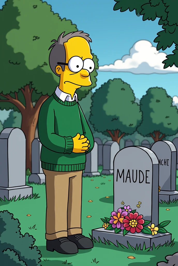 Ned Flanders visiting Maude's grave(with the features of the series)
