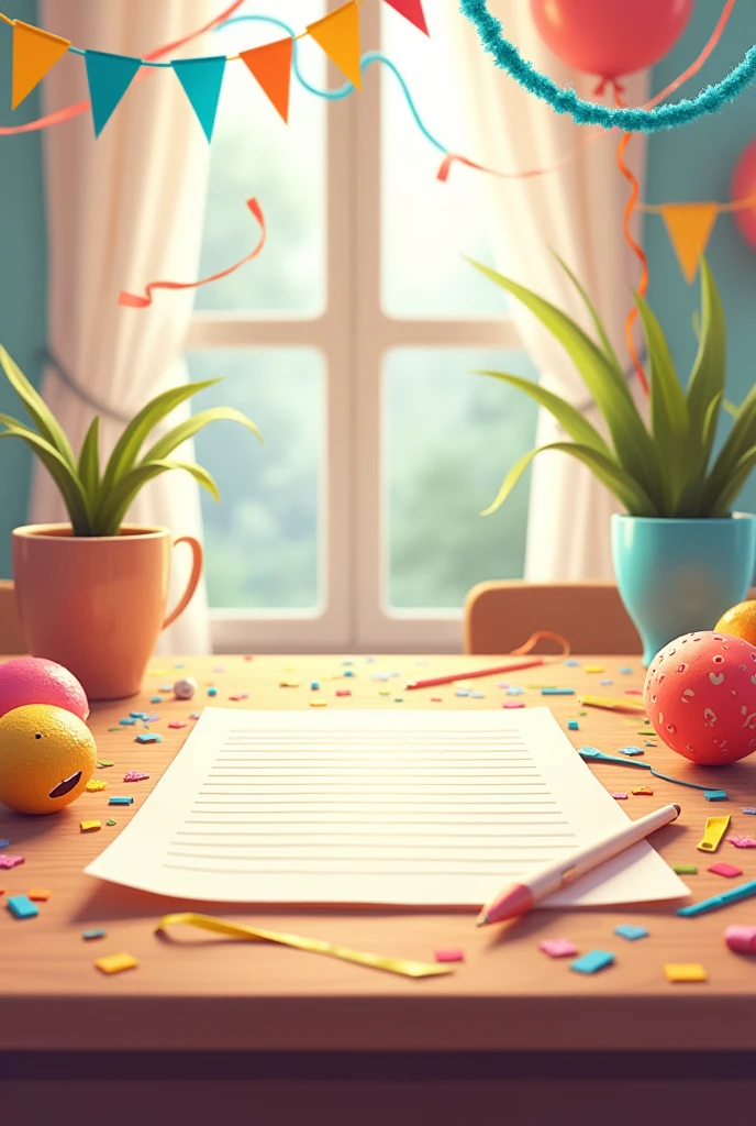 Create a picture with lines to write a letter and add party decorations on the sides.