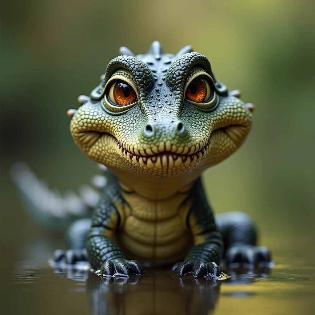 Make a baby alligator make him look sad