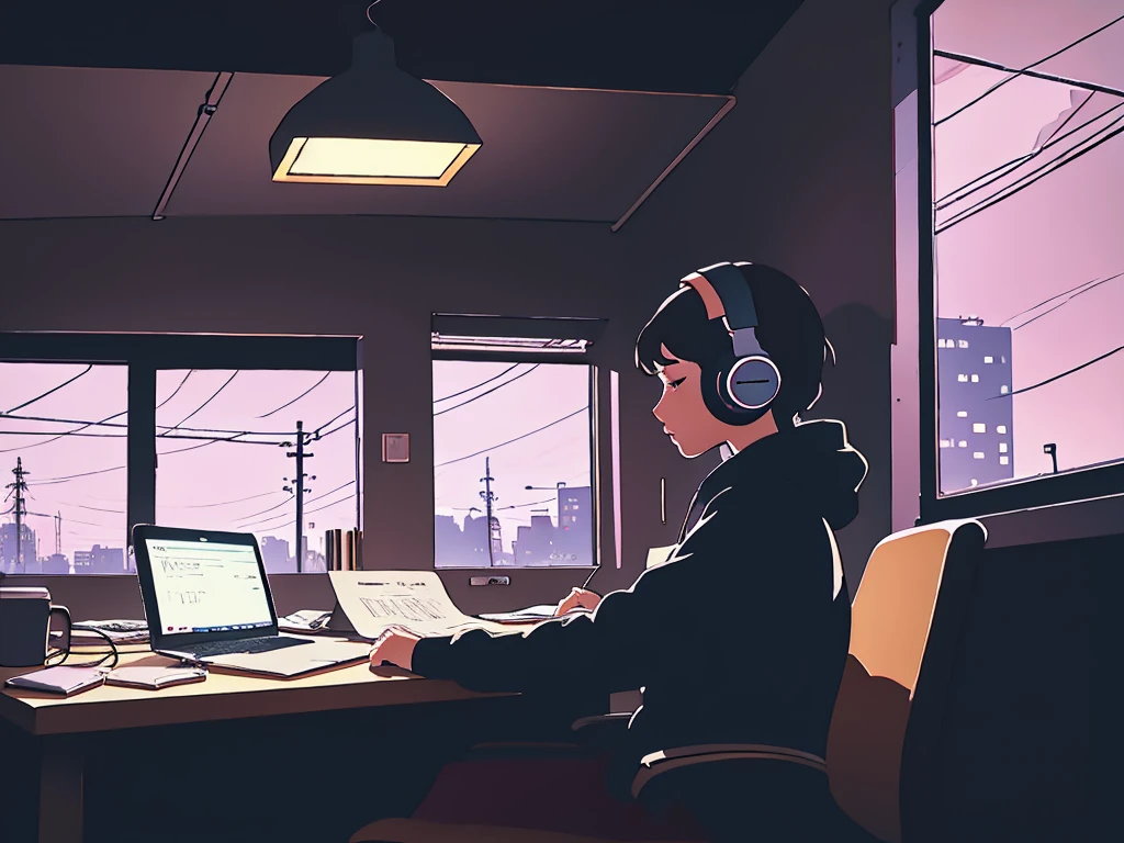 lofi studying with headphones in the dark