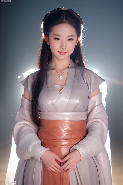 best quality, Masterpiece, A high resolution, 1 girl,Blush,(seductive smile:0.8),star shaped pupil,Chinese Hanfu,decorationsผม,necklace, decorations,Beautiful face,After sexual intercourse_body, Tyndall Effect,realistic, dark studio, bright edges, Two tone lighting,(Highly detailed leather:1.2), 8ก, Ultra HD, SLR digital camera, soft light, High quality, Volumetric light, Straightforward, Take a photo, high resolution, 4K, 8ก, Bokeh.