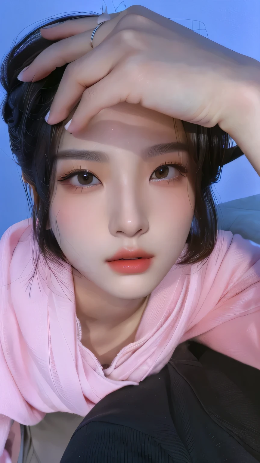 Realism artstyle, 1 boy korean hairstyle, eyes focus on camera, realistic, hd picture , hd quality, romance, a couple, a lovers, face quality hd,eyes look on camera. 1boy hairstylist , big boobs, 