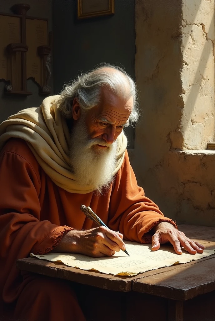 The apostle John, already old, writing his epistles