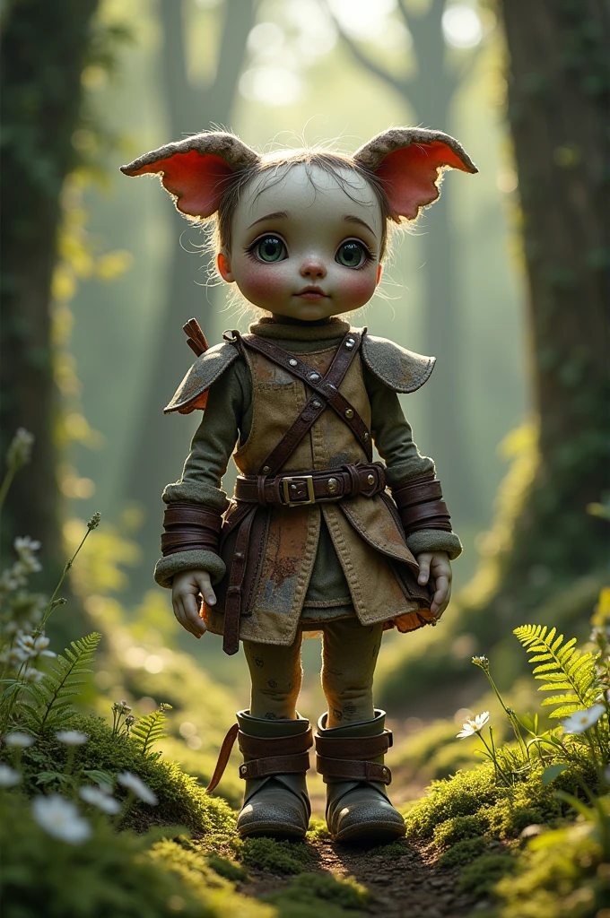 Rag doll wearing leather armor in a forest
