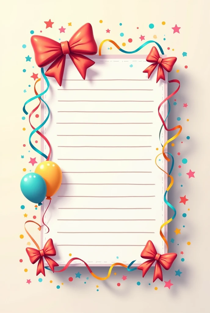 Create a letter with lines to write on and add party decorations on the sides.