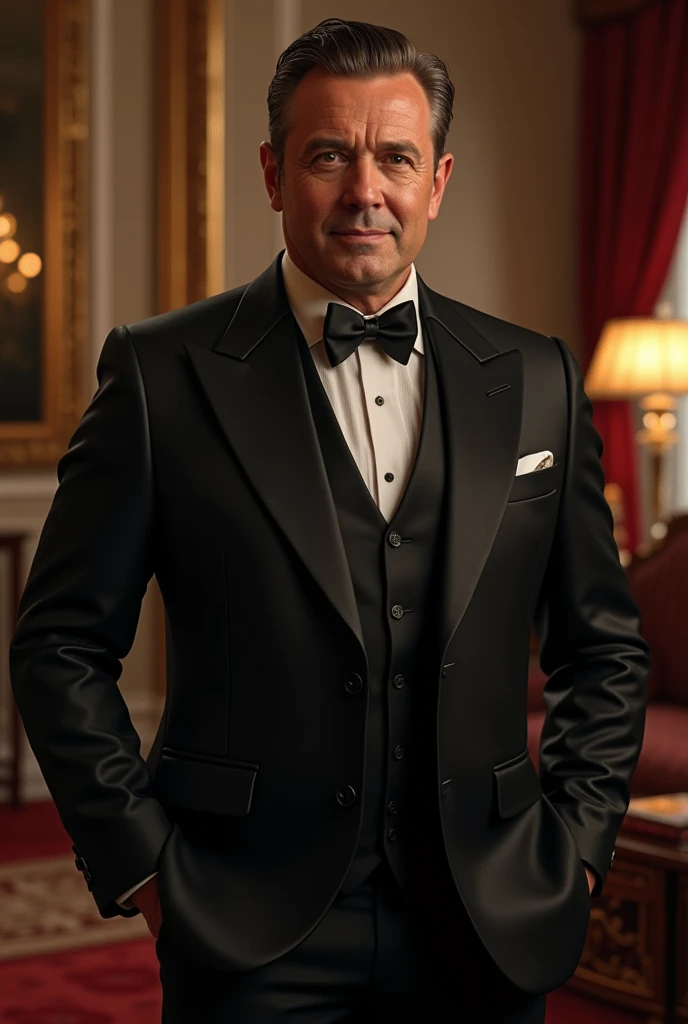 Create stunning AI artwork that captures the essence of a confident, charismatic billionaire dressed in an impeccably tailored suit, in a setting that reflects opulence and success. Infuse the artwork with a sense of power, elegance, and sophistication, using their creative AI techniques to bring this vision to life