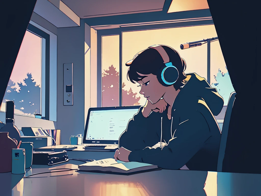 lofi style studying with headphones in the dark