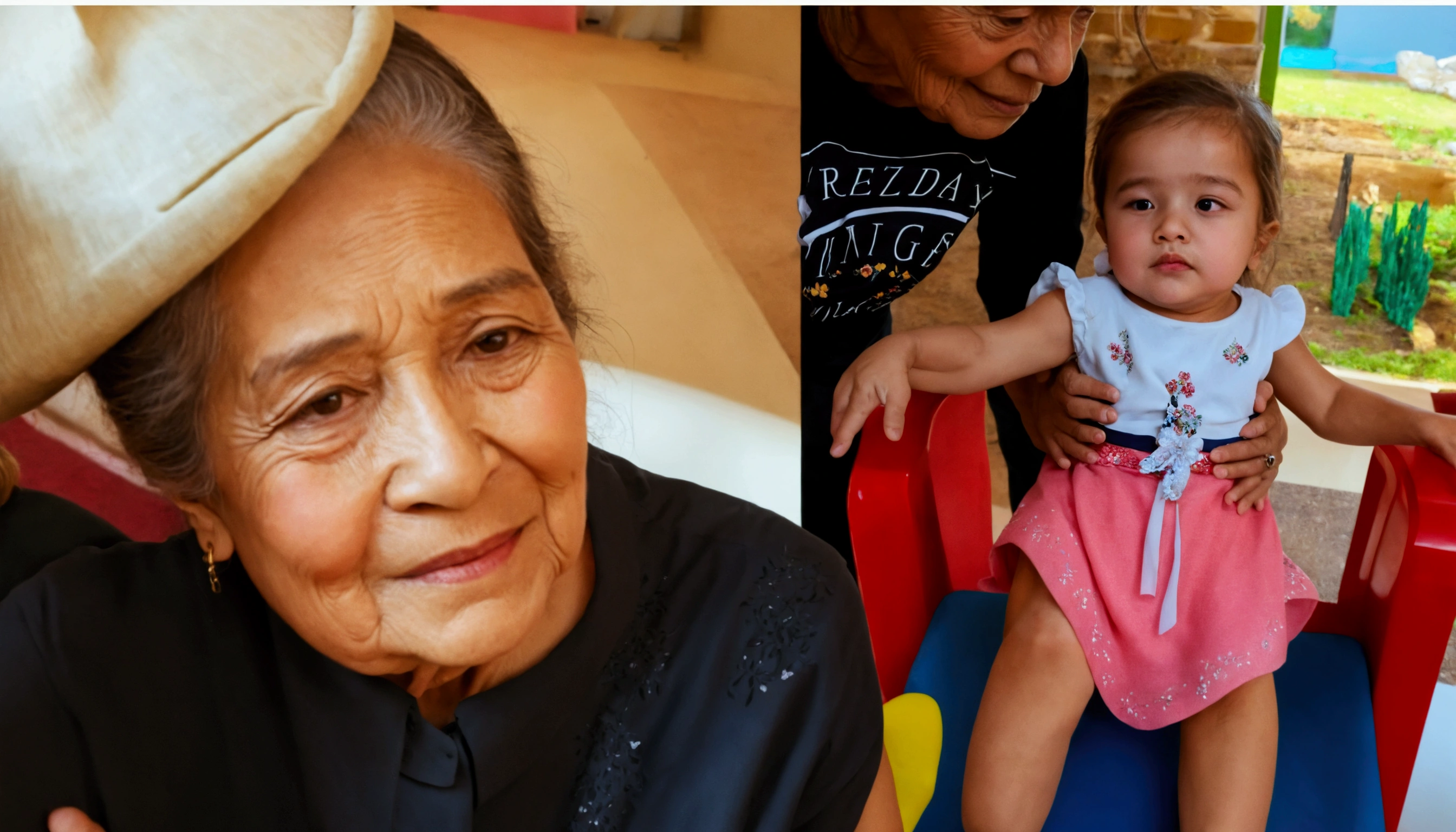 Grandmother hugging her granddaughter