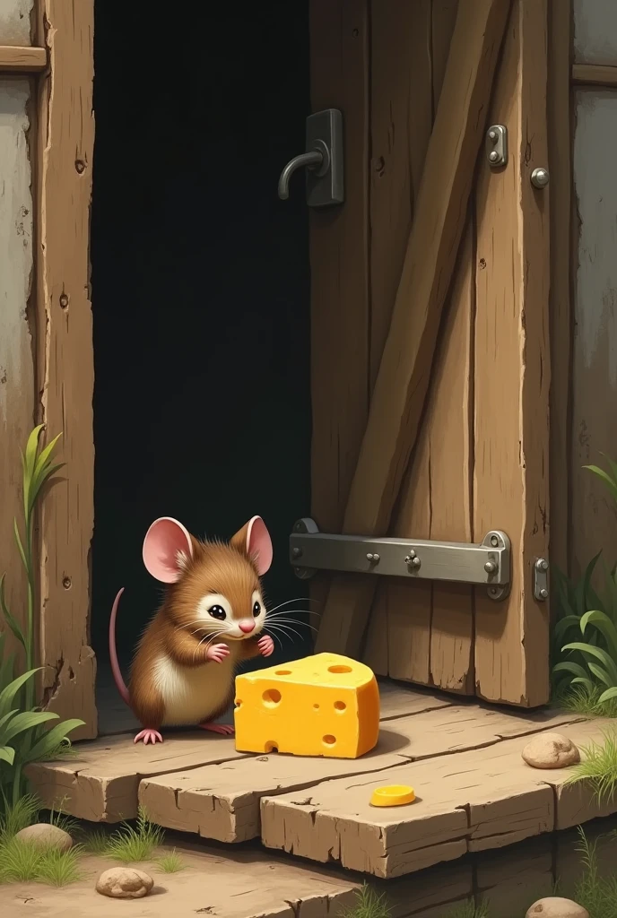 image a mouse leaves a cheese on a door