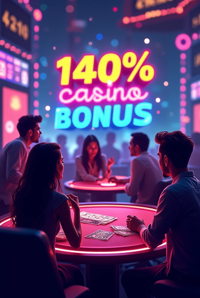 Create a picture related to online casino game and write 140% bonus and also write confirm cashtag before deposit on it