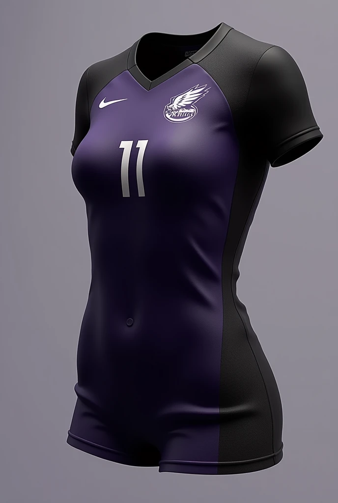 A minimalist black and purple women&#39;s volleyball jersey with an eagle symbol and the number 11 on the front and back as well 
