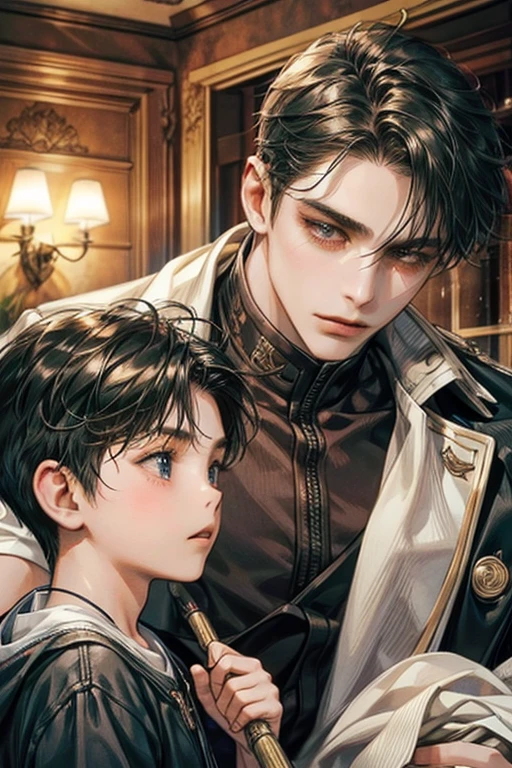 2 males, a child and an adult, in a house