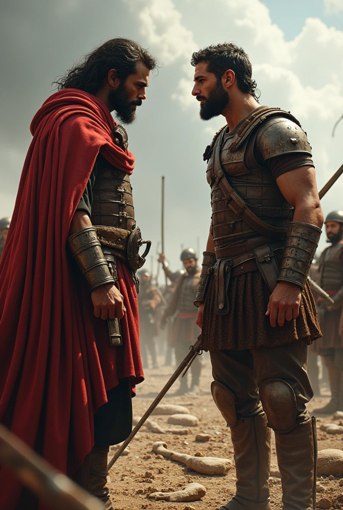 Barabbas facing a brave man on a battlefield