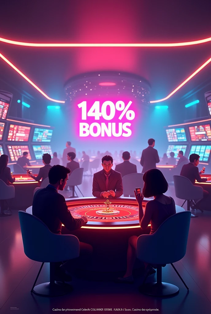 Create a picture related to online casino game and write 140% bonus and also write confirm cashtag before deposit on it