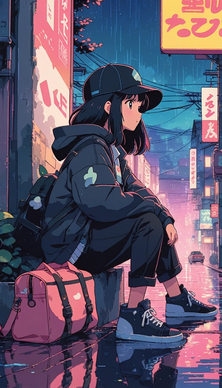 Background illustration, A liberating place,Town,Angle from below,Lofi Artstyle, Lofi Art, city, town, 80s anime style, Retro, Lo-Fi, masterpiece, Highest quality, (Highly detailed CG Unity 8k wallpaper), (Highest quality), (Best illustrations), (Best Shadow), Absurd,