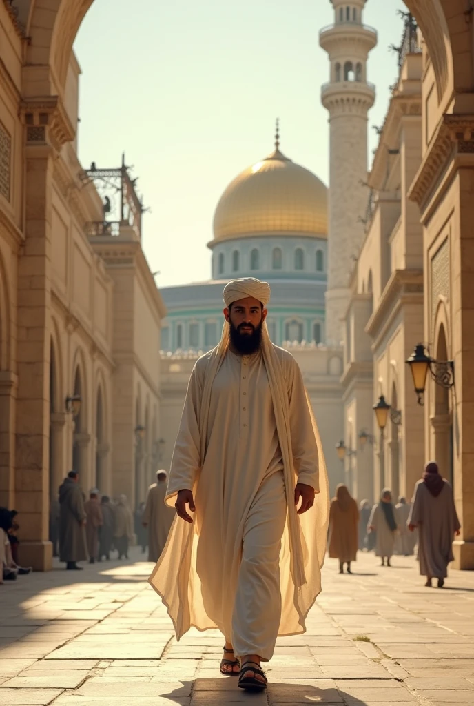 A Muslim young man walking in Al aqsa