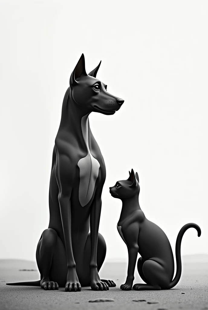 a dog and cat in black and white