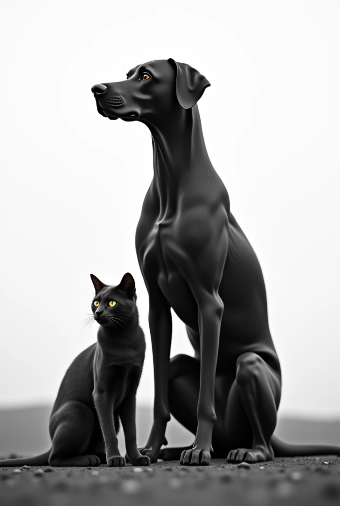 a dog and cat in black and white