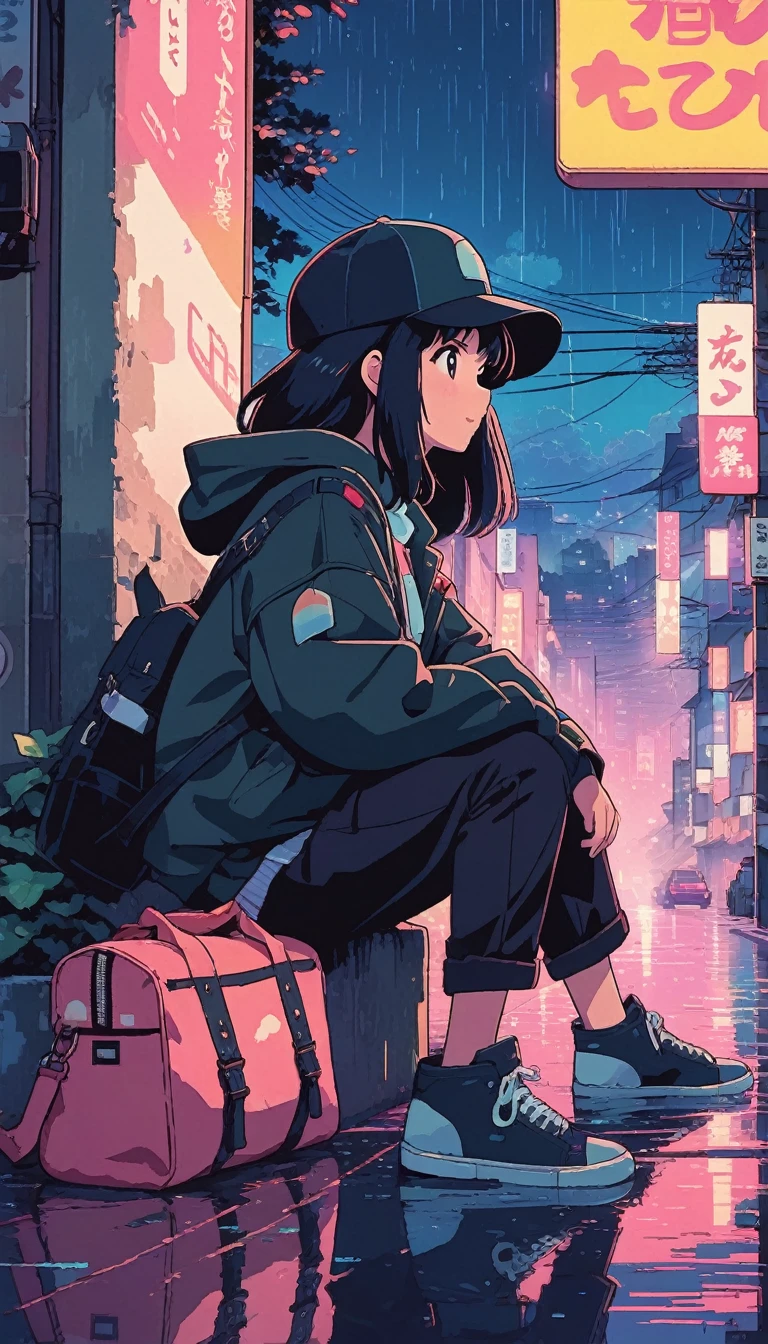 Background illustration, A liberating place,Town,Angle from below,Lofi Artstyle, Lofi Art, city, town, 80s anime style, Retro, Lo-Fi, masterpiece, Highest quality, (Highly detailed CG Unity 8k wallpaper), (Highest quality), (Best illustrations), (Best Shadow), Absurd,