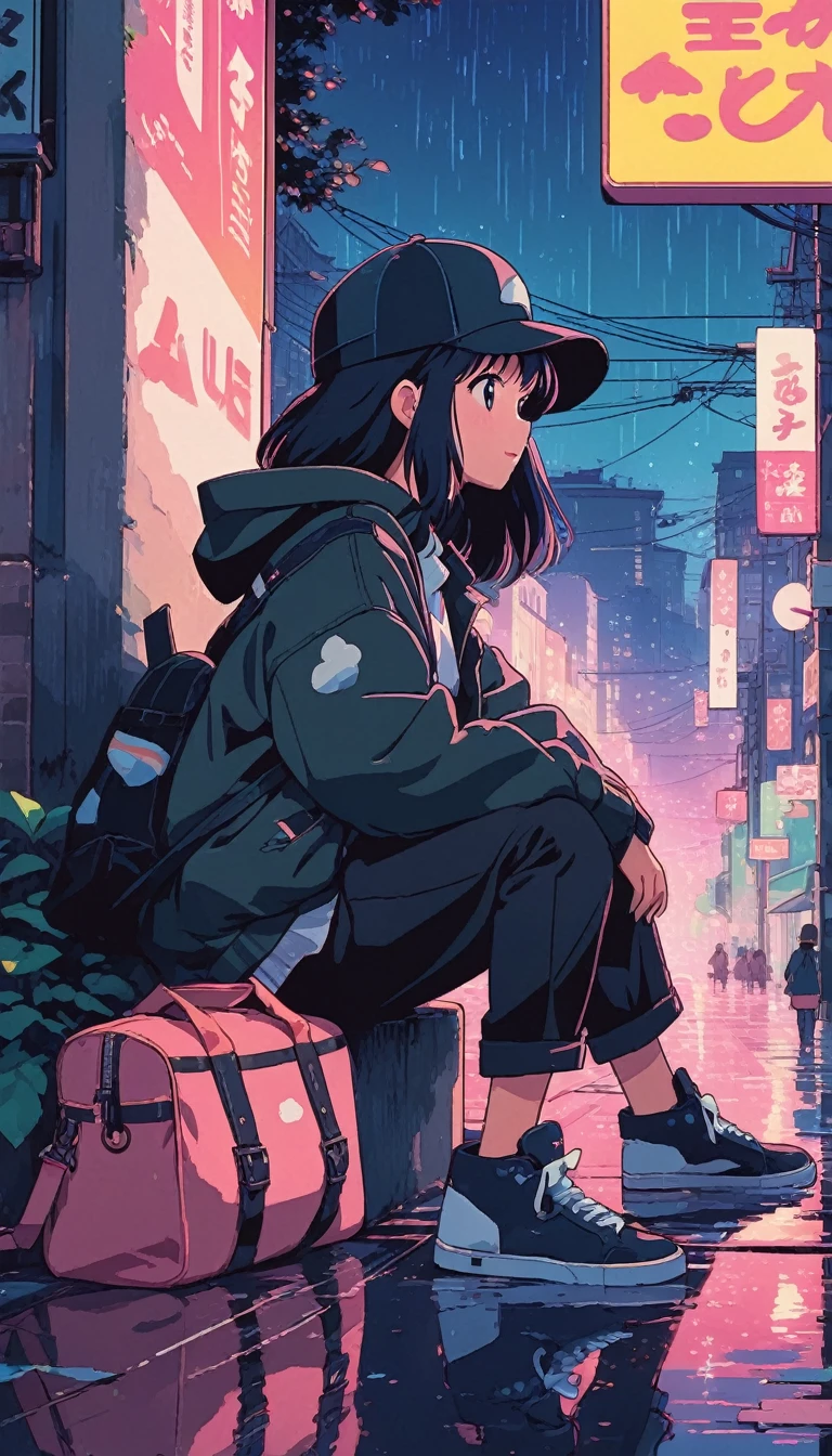 Background illustration, A liberating place,Town,Angle from below,Lofi Artstyle, Lofi Art, city, town, 80s anime style, Retro, Lo-Fi, masterpiece, Highest quality, (Highly detailed CG Unity 8k wallpaper), (Highest quality), (Best illustrations), (Best Shadow), Absurd,