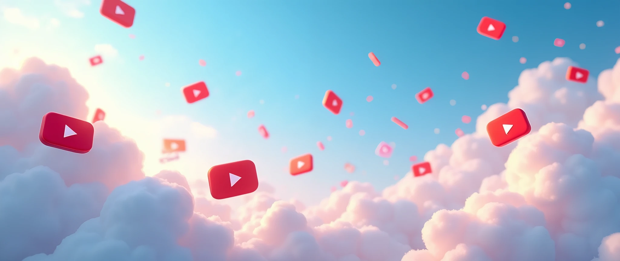 Clouds and youtube logo icons flying into the sky