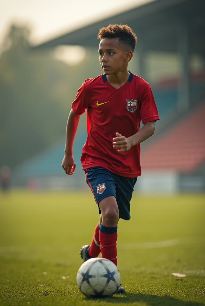 Child who likes challenges and football with his penis on display