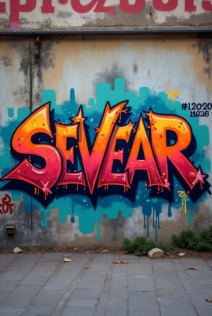 Generate a photo of a graffiti with the lettering written sevear