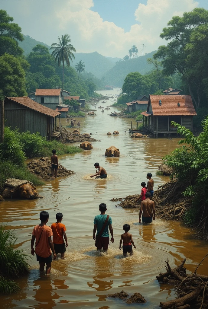 Flood in Bangladesh, painting, highly detailed 