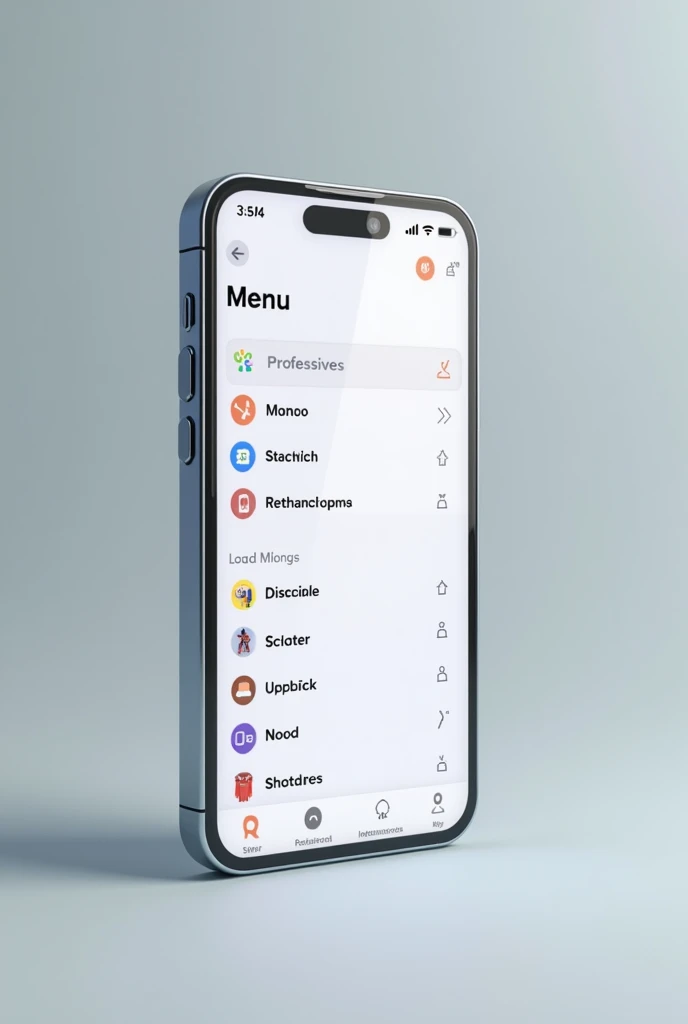 Cell phone with a menu for a professional and home services app