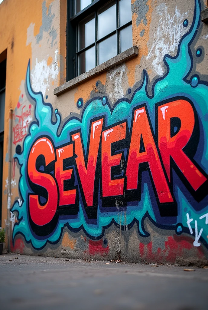 Generate a photo of a graffiti with the lettering written sevear