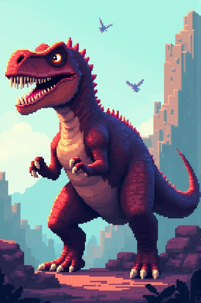 Generate an nft of a pixelated dinosaur