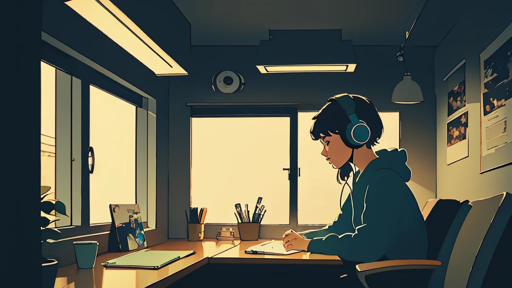 lofi style studying with headphones in the dark