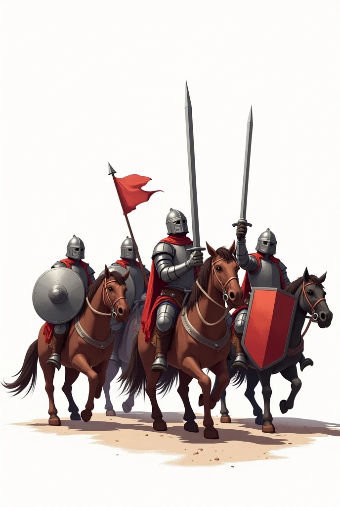 White background.


Commands and color medieval board game art. 2d. Heavy cavalry with shiled and sword not too complex make simple
