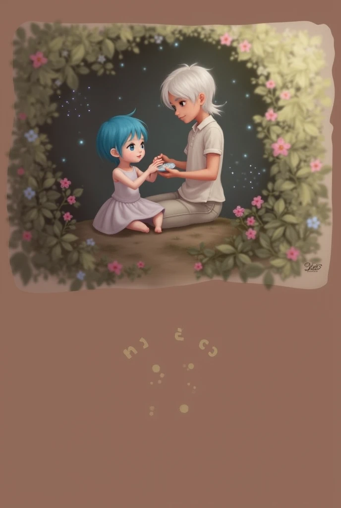 Girl with short blue hair and blue eyes and a handsome white-haired boy with blue eyes