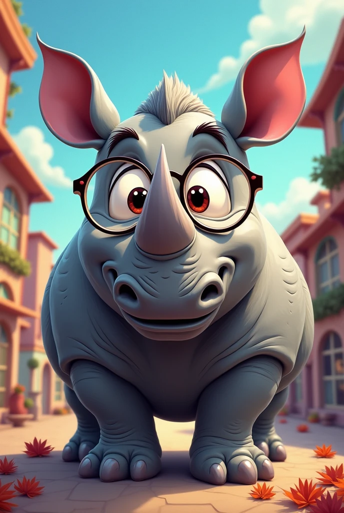 Disney style rhino wearing prescription lenses  