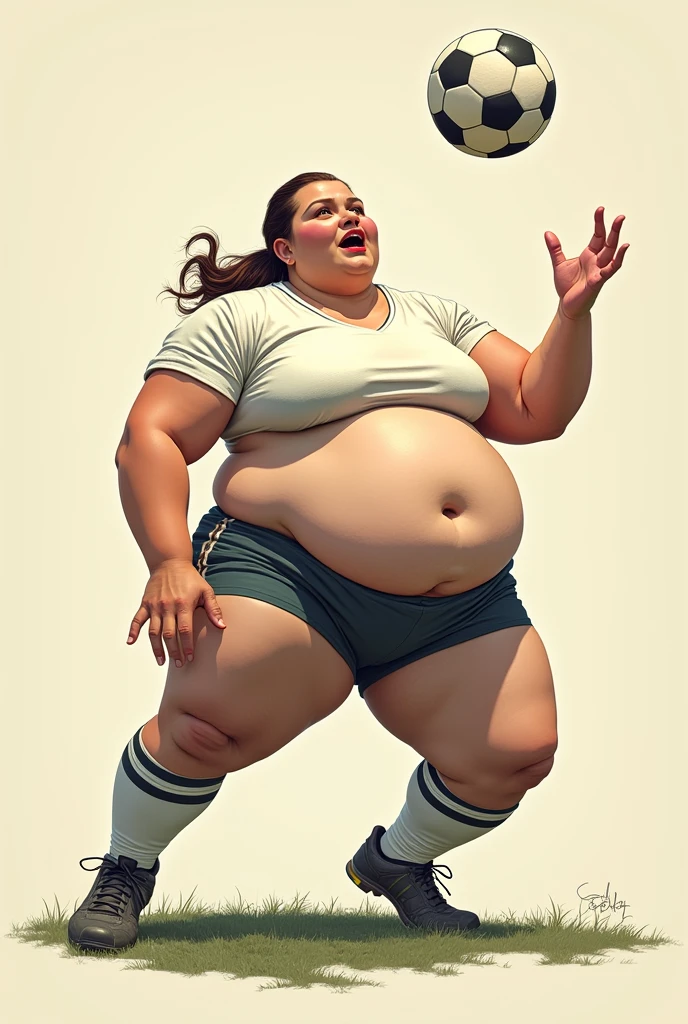 football player, keeping uppies, with the breasts of an obese woman