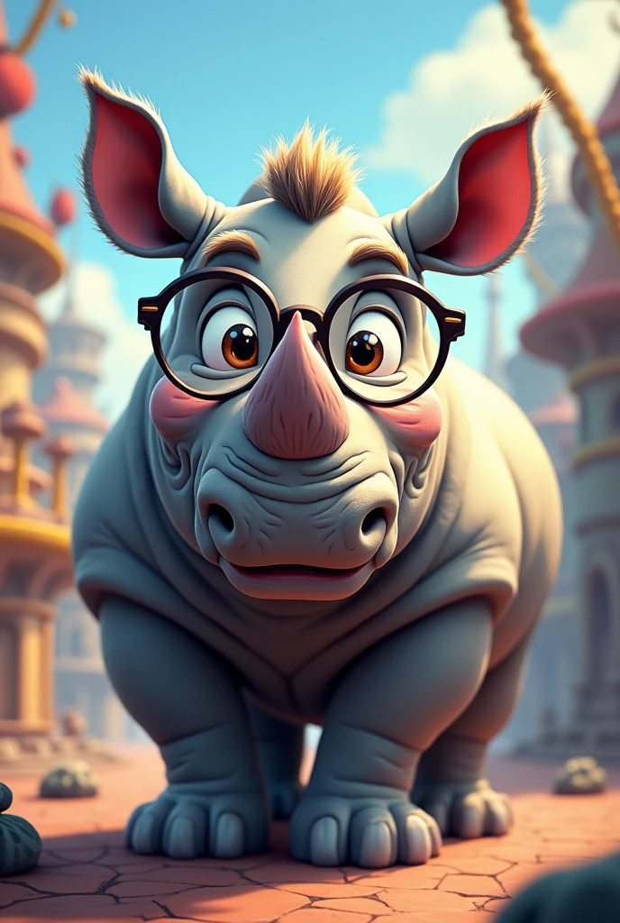Disney style rhino wearing prescription lenses