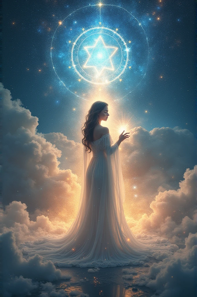 Positive thoughts and emotions, creation of our realities with the power of the mind and energies, I am the universe and the universe is me, magnetic woman in vibration of calm and tranquility