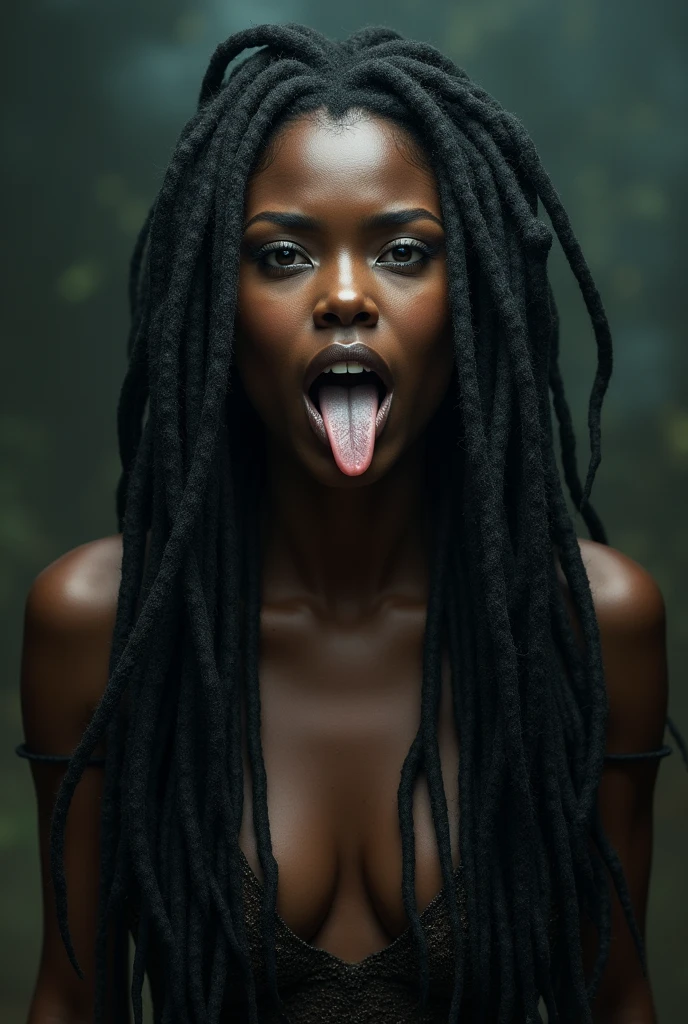 Naked black woman with dreads and sperm coming out of her mouth