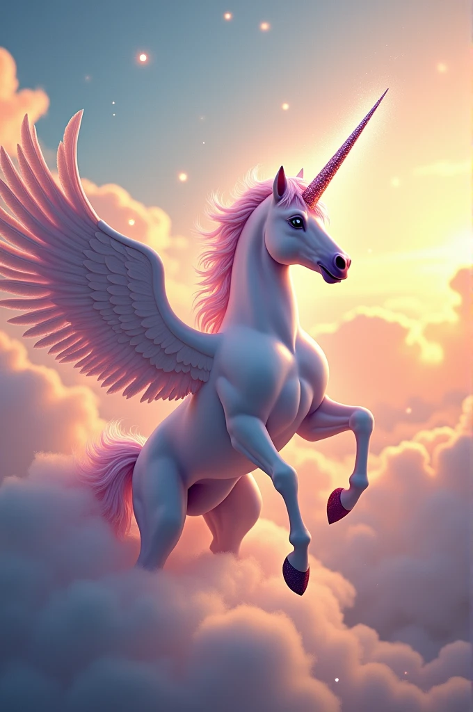 A flying unicorn with a rainbow