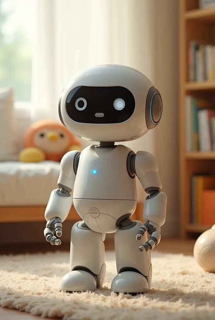 A gentle robot nanny with no hair and a little humanized