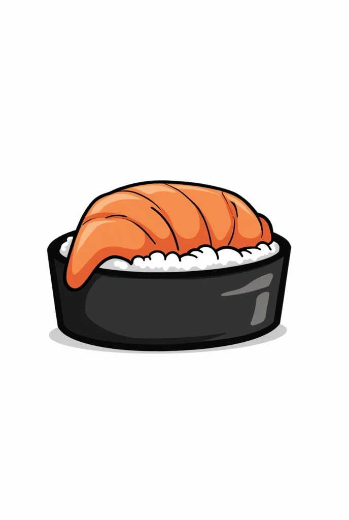 A bold, black-outlined black sushi roll on a white background, cartoon style, Simple design, not colored , uncolored, bold black high quality, no blur , no color except black , no shadows, no shading