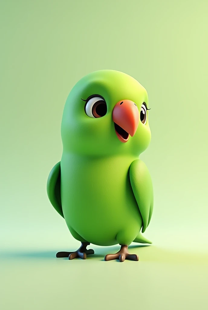 3d animation, Little green bird with a red beak, of the ring neck species Psitaculla krameri, on a neutral background