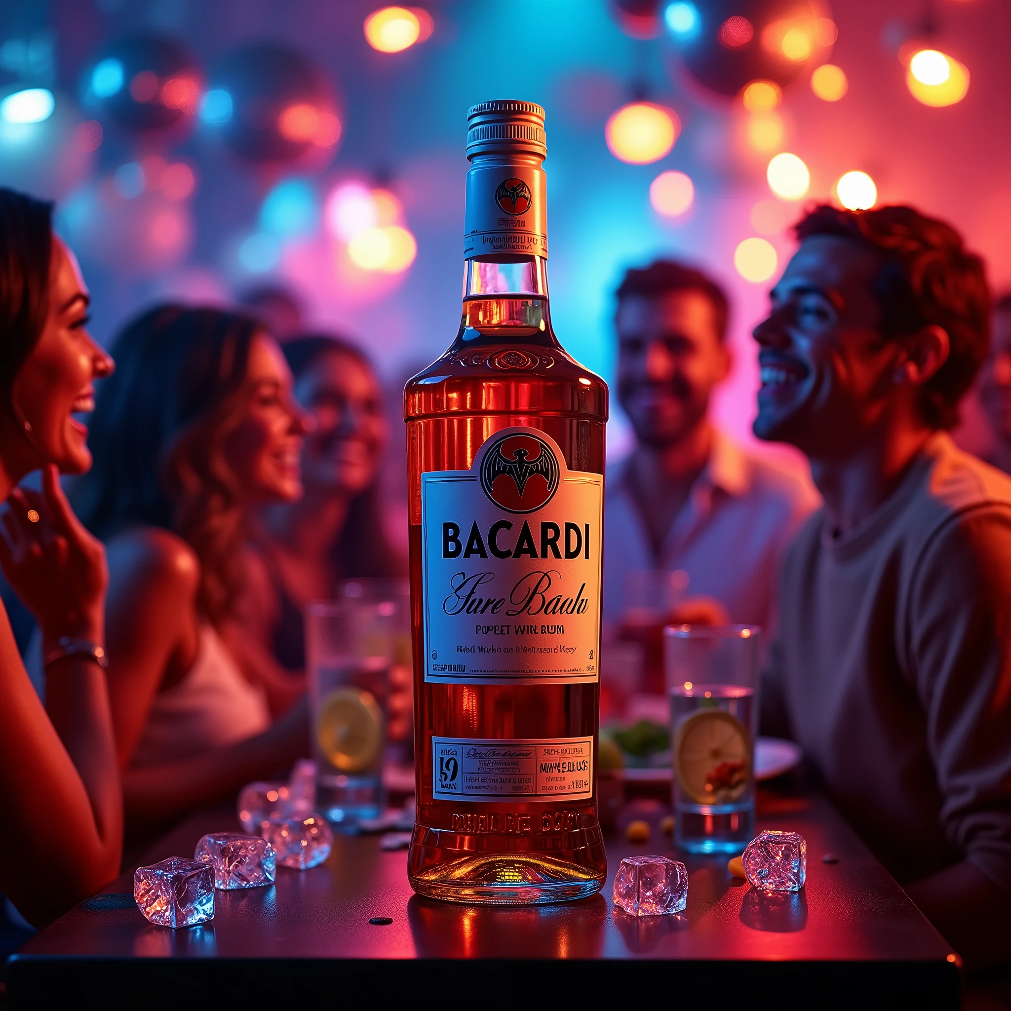 Image suggestion with a bottle of Bacardi, in a party